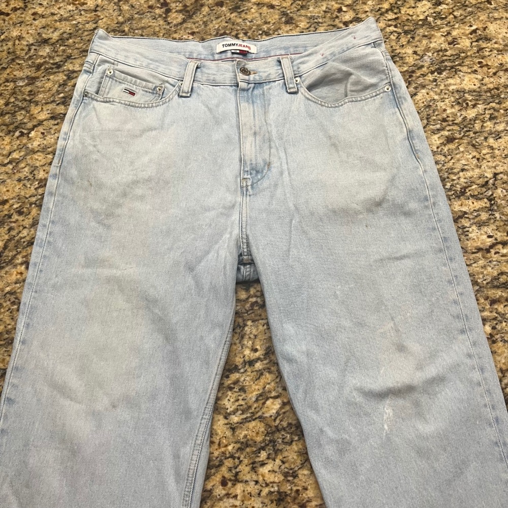 Tommy Jeans Mens 34x32 Light Wash Straight Leg Denim Blue Jeans 90s Style